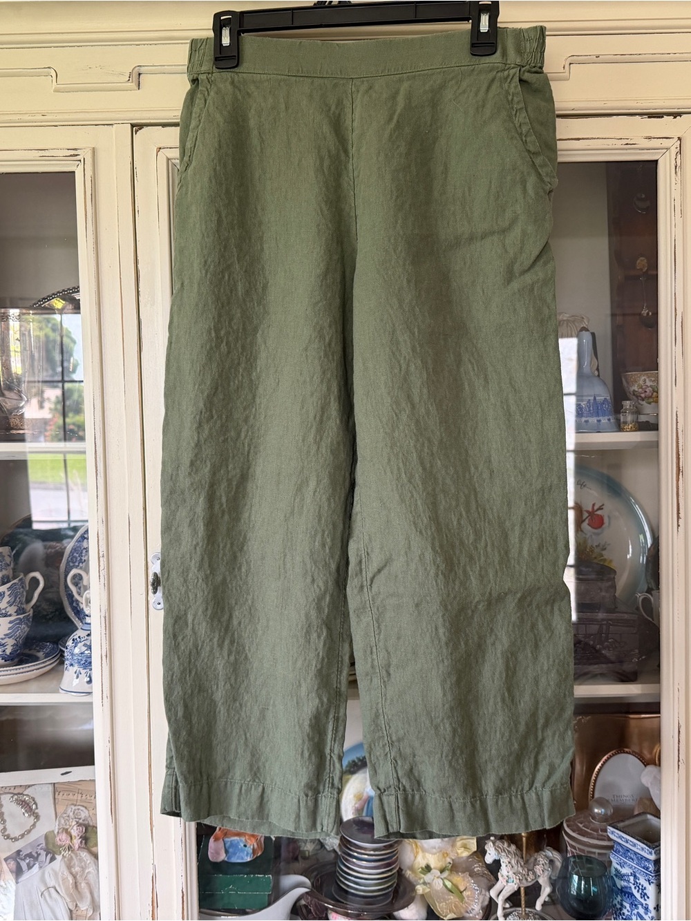 Charter Club Luxury 100% Linen Wide Leg Crop Pants Olive Green Size Small